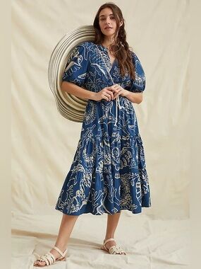 Anthropologie Conditions Apply blue seashell print midi dress